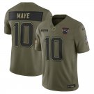 men's & youth New England Patriots 10 Drake Maye Jersey 2025 Olive Salute To Service Football