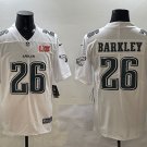 men's & youth Philadelphia Eagles 26 Saquon Barkley Jersey 2025 White Fashion Super Bowl LIX Game