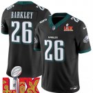 men's & kids Philadelphia Eagles 26 Saquon Barkley Jersey 2025 Black Super Bowl LIX F.U.S.E. Game