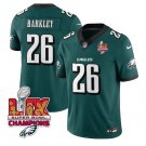 men's & kids Philadelphia 26 Saquon Barkley Jersey Green 2025 Eagles Logo Super Bowl LIX Patch