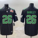 men's & youth Philadelphia Eagles 26 Saquon Barkley Jersey Black 2025 Super Bowl LIX Patch Throwback