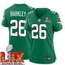 women's Philadelphia Eagles 26 Saquon Barkley Jersey 2025 Green Alternate Super Bowl LIX Football