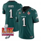 men's & kids Philadelphia 1 Jalen Hurts Jersey Green 2025 Eagles Logo Super Bowl LIX with C Patch