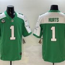 men's & youth Philadelphia Eagles 1 Jalen Hurts Jersey Green White F.U.S.E. C Patch Limited Football