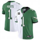 men's & youth Philadelphia Eagles 1 Jalen Hurts Jersey Green White Split 2025 with C Patch Football