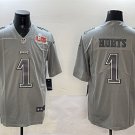 men's & youth Philadelphia Eagles 1 Jalen Hurts Jersey Grey Fashion 2025 Super Bowl LIX Patch