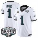 men's & kids Philadelphia Eagles 1 Jalen Hurts Jersey White 2024 Champions with C Patch F.U.S.E.