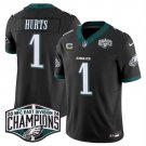 men's & kids Philadelphia Eagles 1 Jalen Hurts Jersey Black 2024 Champions with C Patch F.U.S.E.
