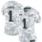 women's Philadelphia Eagles 1 Jalen Hurts Jersey Arctic 2024 Salute To Service F.U.S.E. Football