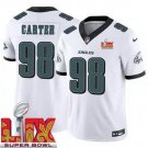 men's & kids Philadelphia Eagles 98 Jalen Carter Jersey White 2025 Super Bowl LIX Patch F.U.S.E.