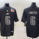 men's & youth Philadelphia Eagles 6 DeVonta Smith Jersey Black Reflective 2025 Super Bowl LIX Patch