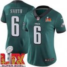 women's Philadelphia Eagles 6 DeVonta Smith Jersey Green 2025 Super Bowl LIX Patch F.U.S.E. Football