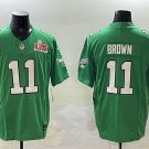 men's & kids Philadelphia Eagles 11 A.J. Brown Jersey Kelly Green 2025 Super Bowl LIX Patch F.U.S.E