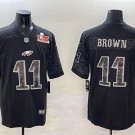 men's & youth Philadelphia Eagles 11 A.J. Brown Jersey Black Reflective 2025 Super Bowl LIX Patch