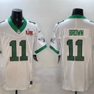 men's & youth Philadelphia Eagles 11 A.J. Brown Jersey White Green F.U.S.E 2025 Super Bowl LIX Patch