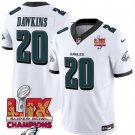 men's & kids Philadelphia 20 Brian Dawkins Jersey White 2025 Eagles Logo Super Bowl LIX Patch FUSE