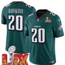 men's & kids Philadelphia Eagles 20 Brian Dawkins Jersey Green 2025 Super Bowl LIX Patch Retired