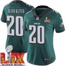 women's Philadelphia Eagles 20 Brian Dawkins Jersey Green 2025 Super Bowl LIX Patch F.U.S.E Retired