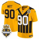 men's & kids Pittsburgh Steelers 90 T.J. Watt Jersey Gold 1933 F.U.S.E Throwback Football Game