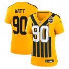 women's Pittsburgh Steelers 90 T.J. Watt Jersey Gold 1933 F.U.S.E Throwback Football Player Game