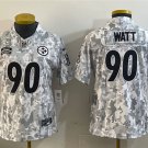 women's Pittsburgh Steelers 90 T.J. Watt Jersey Arctic 2024 Salute To Service FUSE Limited Football