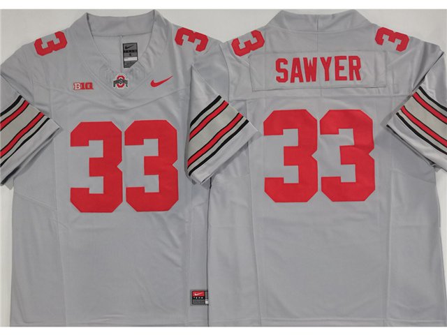 men's & youth Ohio State Buckeyes 33 Jack Sawyer Jersey Gray F.U.S.E. College Limited Football Game