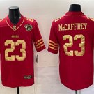 men's & youth San Francisco 49ers 23 Christian McCaffrey Jersey Red Gold with 75th Patch Football