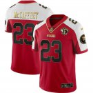 men's & youth San Francisco 49ers 23 Christian McCaffrey Jersey Red Gold with 75th Patch Football