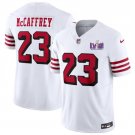 men's & kids San Francisco 49ers 23 Christian McCaffrey Jersey Alternate White Super Bowl LVIII FUSE