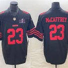 men's & kids San Francisco 49ers 23 Christian McCaffrey Jersey Black F.U.S.E Super Bowl LVIII Patch