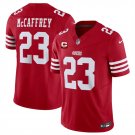 men's & kids San Francisco 49ers 23 Christian McCaffrey Jersey Red with C Patch FUSE Football Game