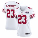 women's San Francisco 49ers 23 Christian McCaffrey Jersey White FUSE Super Bowl LVIII Patch Football
