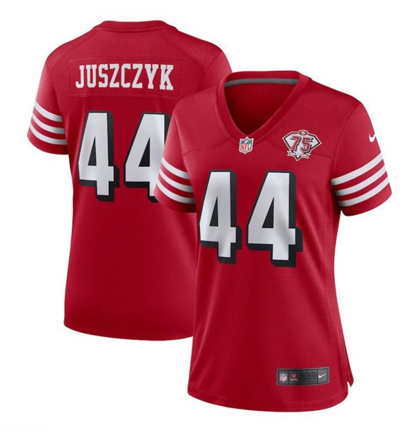 women's San Francisco 49ers 44 Kyle Juszczyk Jersey Alternate Red 75th Patch Football Player Game
