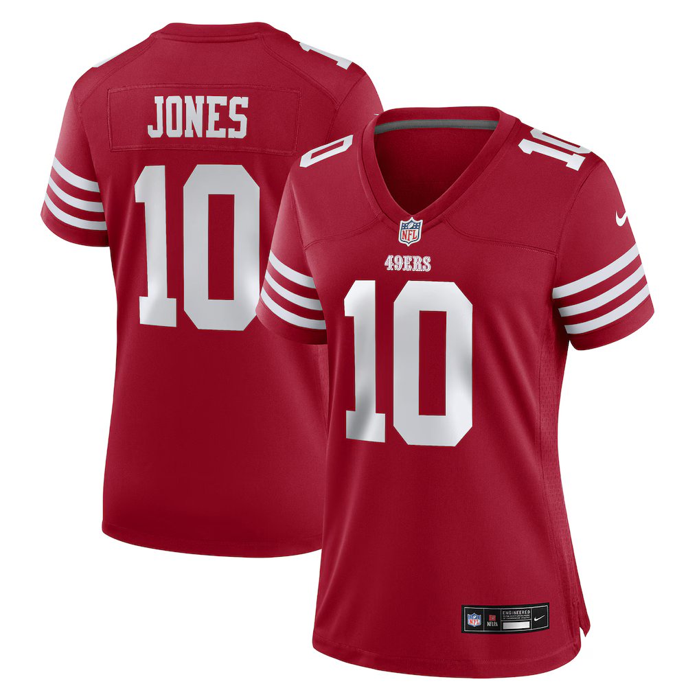 women's San Francisco 49ers 10 Mac Jones Jersey Red F.U.S.E Limited Football Player Team Game