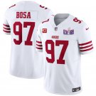 men's & kids San Francisco 49ers 97 Nick Bosa Jersey White F.U.S.E Super Bowl LVIII and C Patch