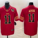 men's & youth San Francisco 49ers 11 Brandon Aiyuk Jersey Red Gold with 75th Patch Limited Football