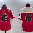 men's & youth San Francisco 49ers 16 Joe Montana Jersey Red Gold FUSE Gate Bridge Patch Football