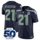 men's & kids Seattle Seahawks 21 Devon Witherspoon Jersey Navy 2025 FUSE 50th Patch Football Game