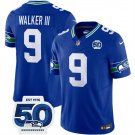 men's & kids Seattle Seahawks 9 Kenneth Walker III Jersey Royal 2025 FUSE 50th Patch Football Game