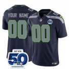 men's & kids Seattle Seahawks 00 Custom name number Jersey Navy 50th Patch Limited Football Game