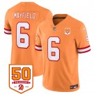 men's & kids Tampa Bay Buccaneers 6 Baker Mayfield Jersey Orange Throwback 50th Patch FUSE Football