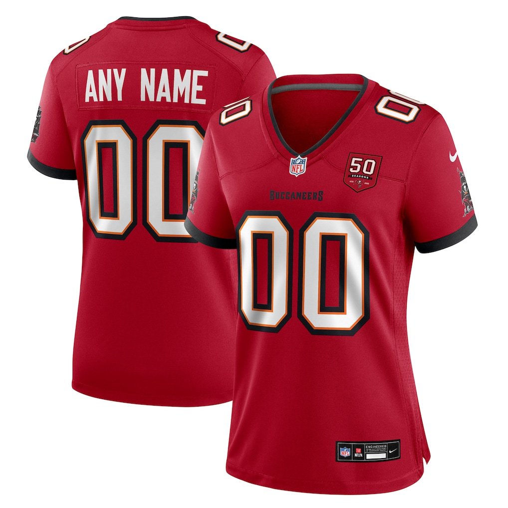 women's Tampa Bay Buccaneers 00 Custom name number Jersey Red 50th Patch Limited Football Game