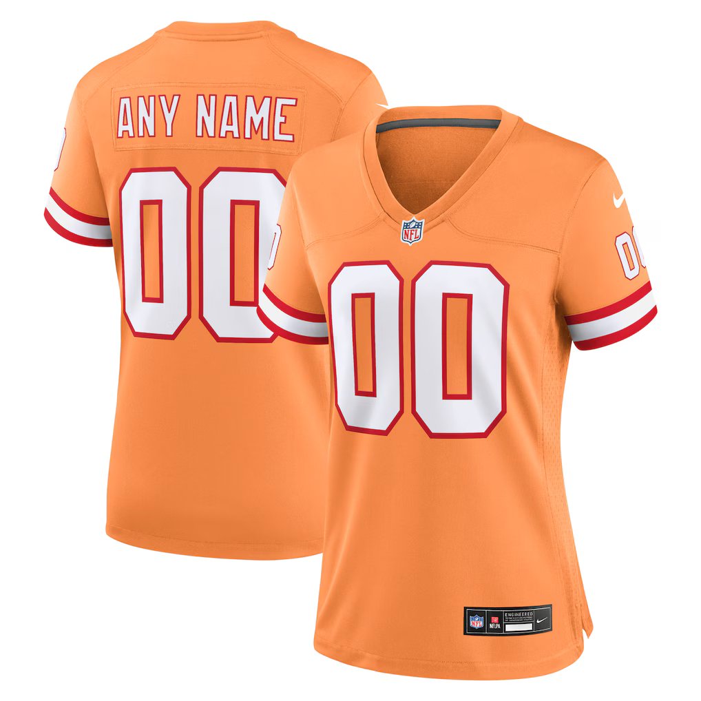 women's Tampa Bay Buccaneers 00 Custom name number Jersey Orange F.U.S.E Throwback Football Game