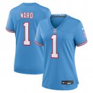 women's Tennessee Titans 1 Cam Ward Jersey Oilers Blue F.U.S.E Throwback Limited Football Game