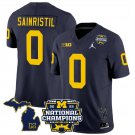 men's & youth Michigan Wolverines 0 Mike Sainristil Jersey Navy F.U.S.E 2023 National Champions Map