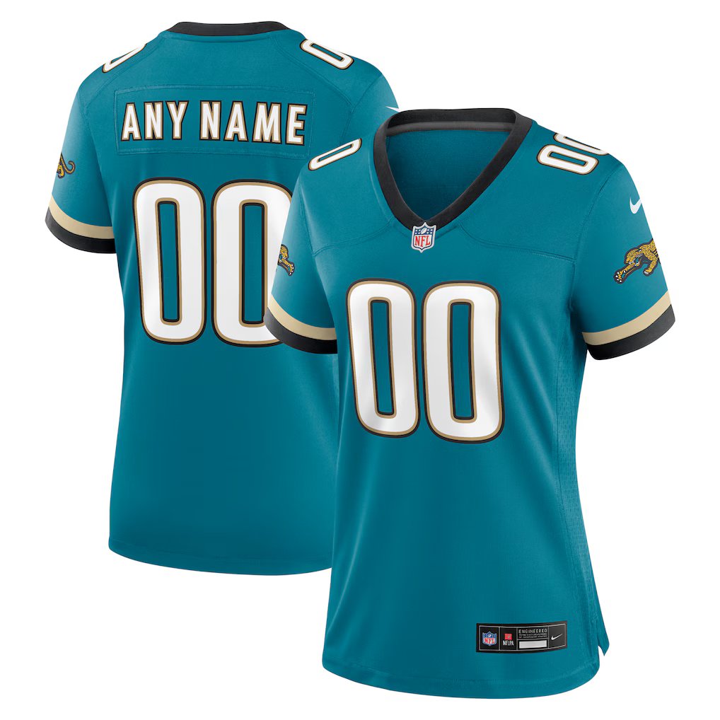 women's Jacksonville Jaguars 00 Custom name number Jersey Teal Prowler Throwback Football Game