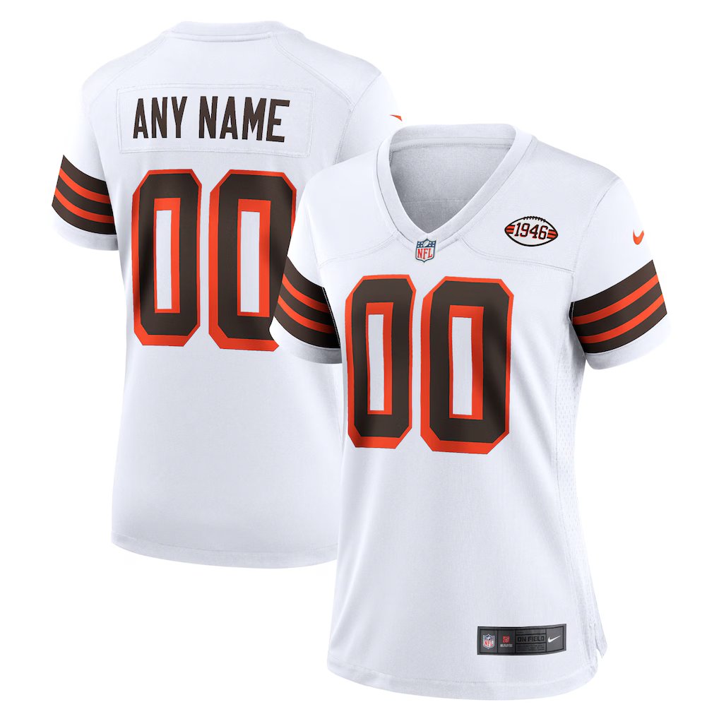 women's Cleveland Browns 00 Custom name number Jersey White 1946 Collection Limited Football Game