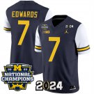 men's & youth Michigan Wolverines 7 Donovan Edwards Jersey Navy White 2024 Patch with 2023 Champions