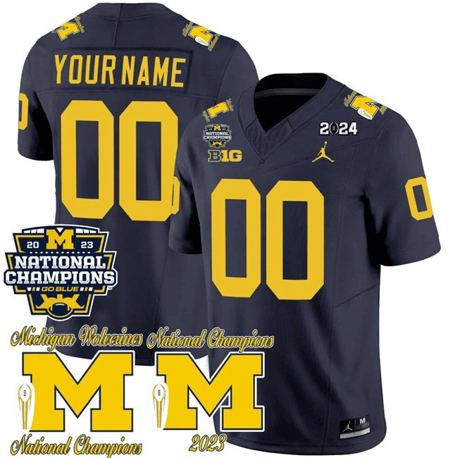 men's & youth Michigan Wolverines 00 Custom name number Jersey Navy with Patch F.U.S.E College Game