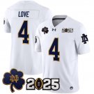 men's & youth Notre Dame Fighting Irish 4 Jeremiyah Love Jersey White F.U.S.E 2025 CFP Final Patch